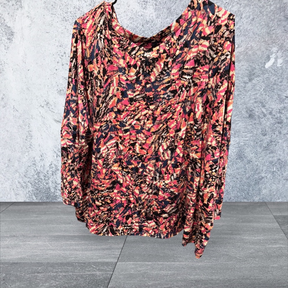 NIC+ZOE Pink and Black Ruched Blouse